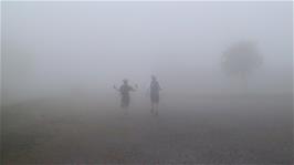 Ashley and Joe disappear into the mist in the general direction of the Norman Lockyer Observatory near Sidmouth